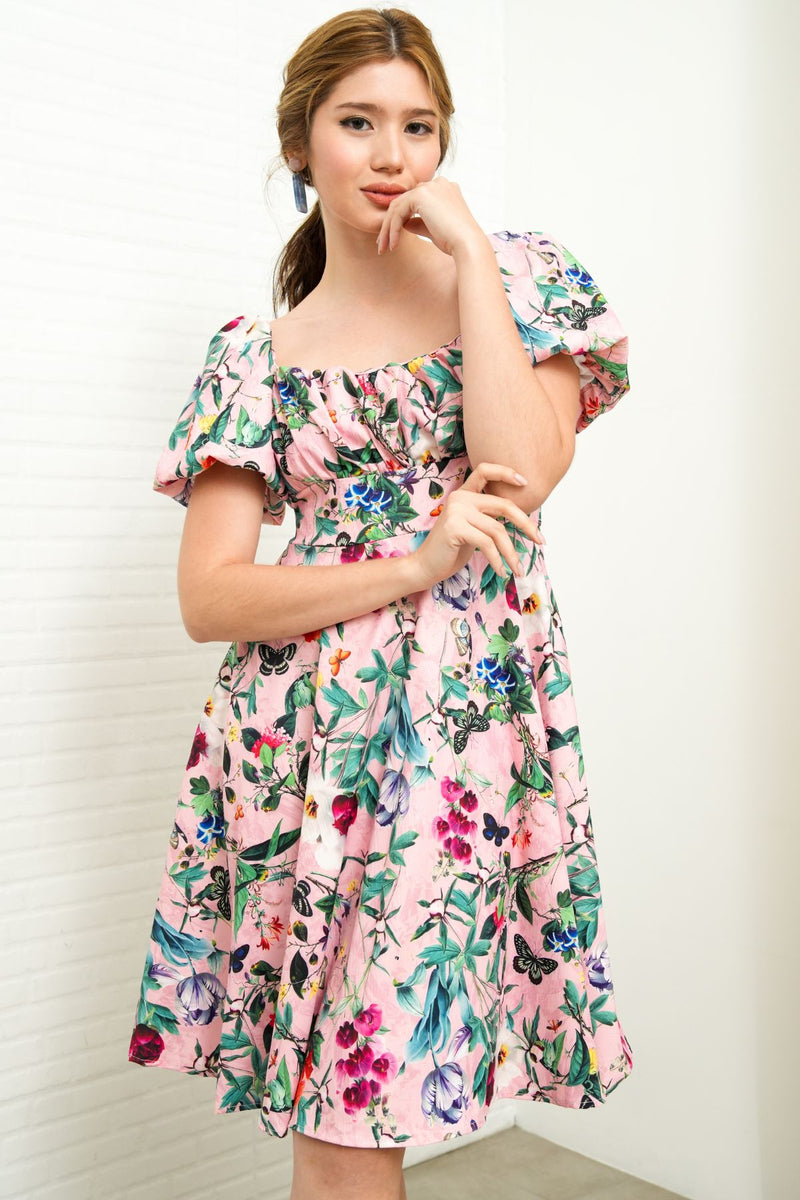MAISIE Puff-Sleeve Babydoll Dress (Floral 3)