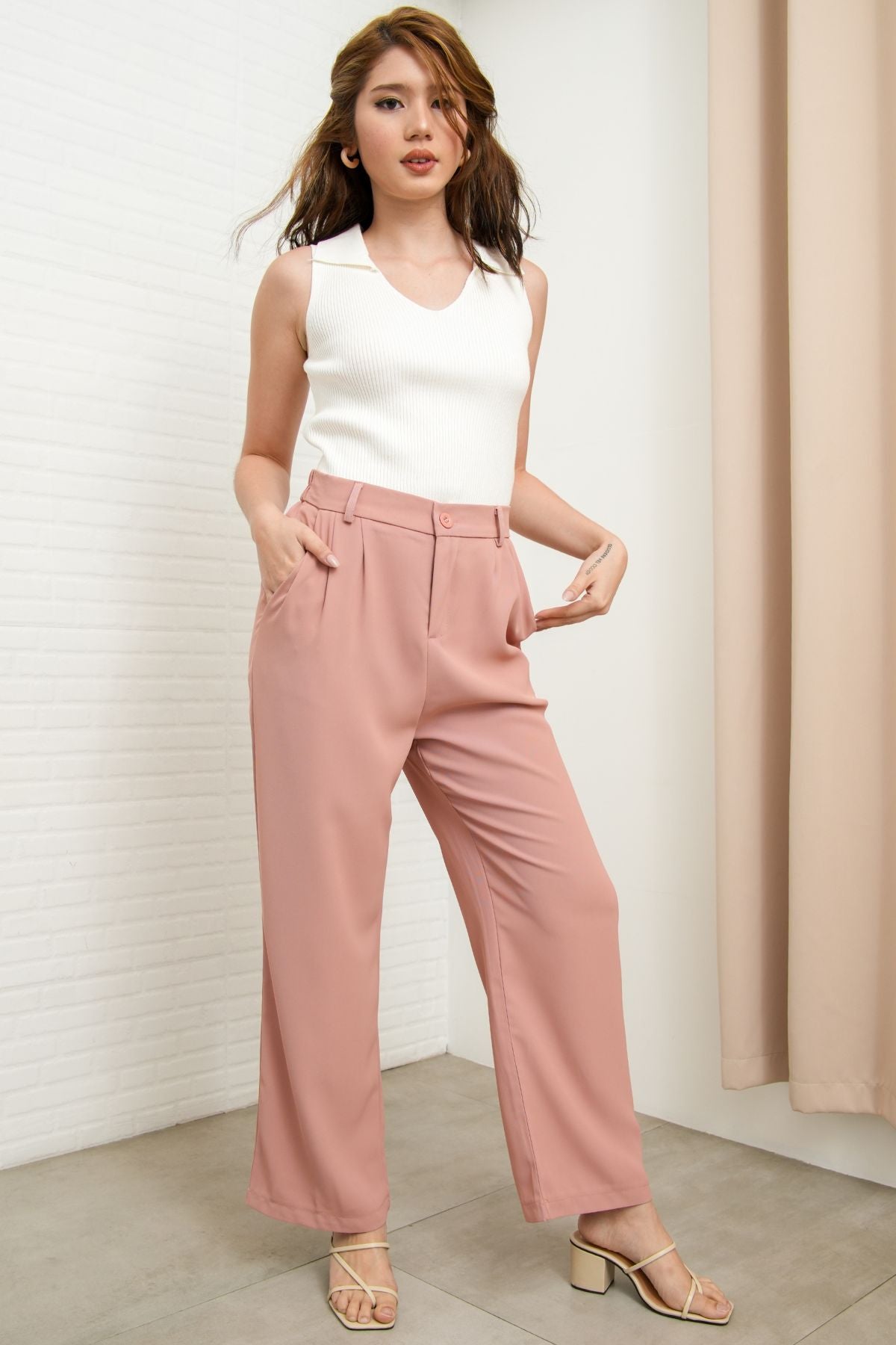 Slit-hem tailored trousers - Light pink| H&M CN