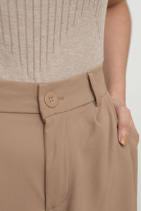 HARVEY High-Waist Tailored Straight Leg Trousers (Light Brown)