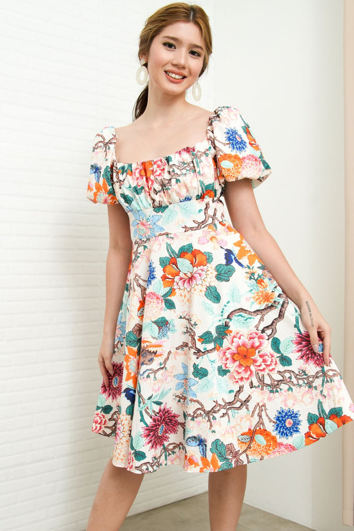 MAISIE Puff-Sleeve Babydoll Dress (Floral 1)