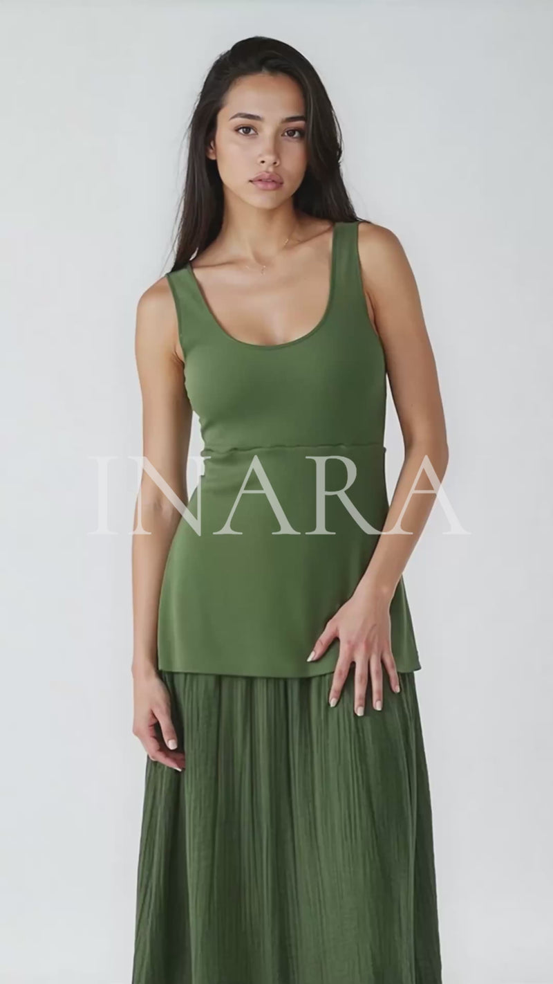 INARA Knit Pleated Maxi Dress (Forest Green)