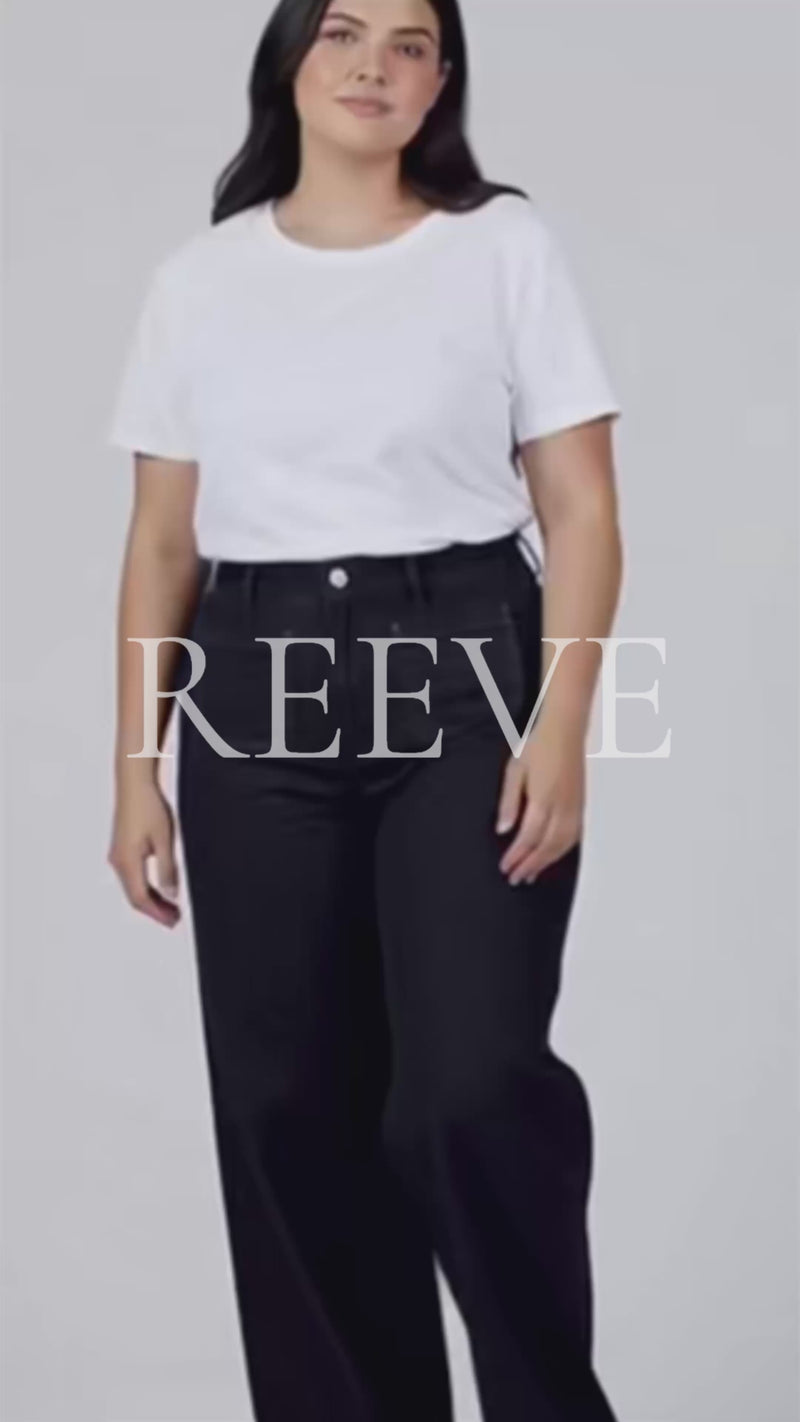 REEVE Plus Size High-Waist Wide Leg Jeans (Washed Black)