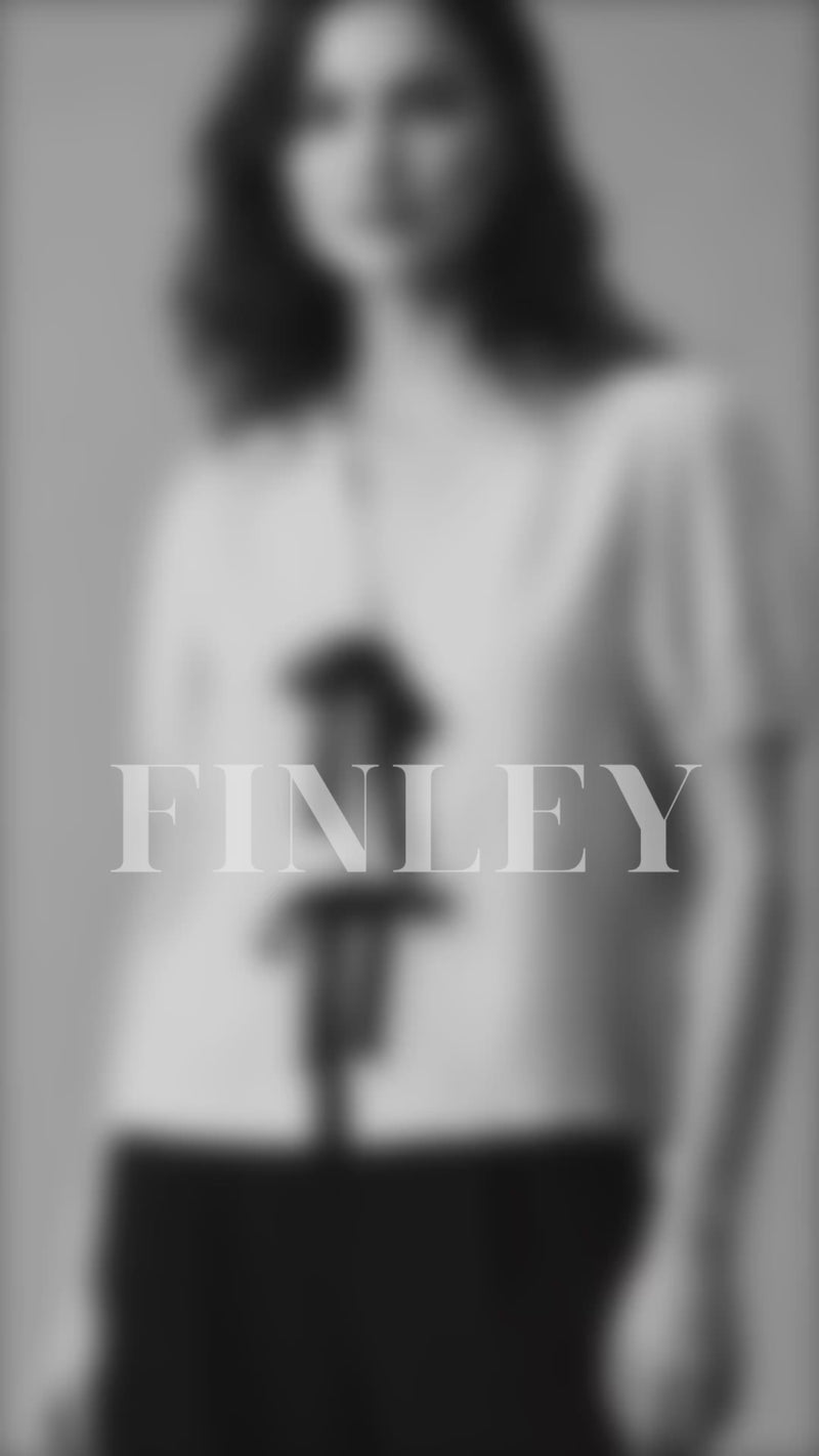 FINLEY V-neck Ribbon-Tie Puff Sleeve Top (Powder Blue)