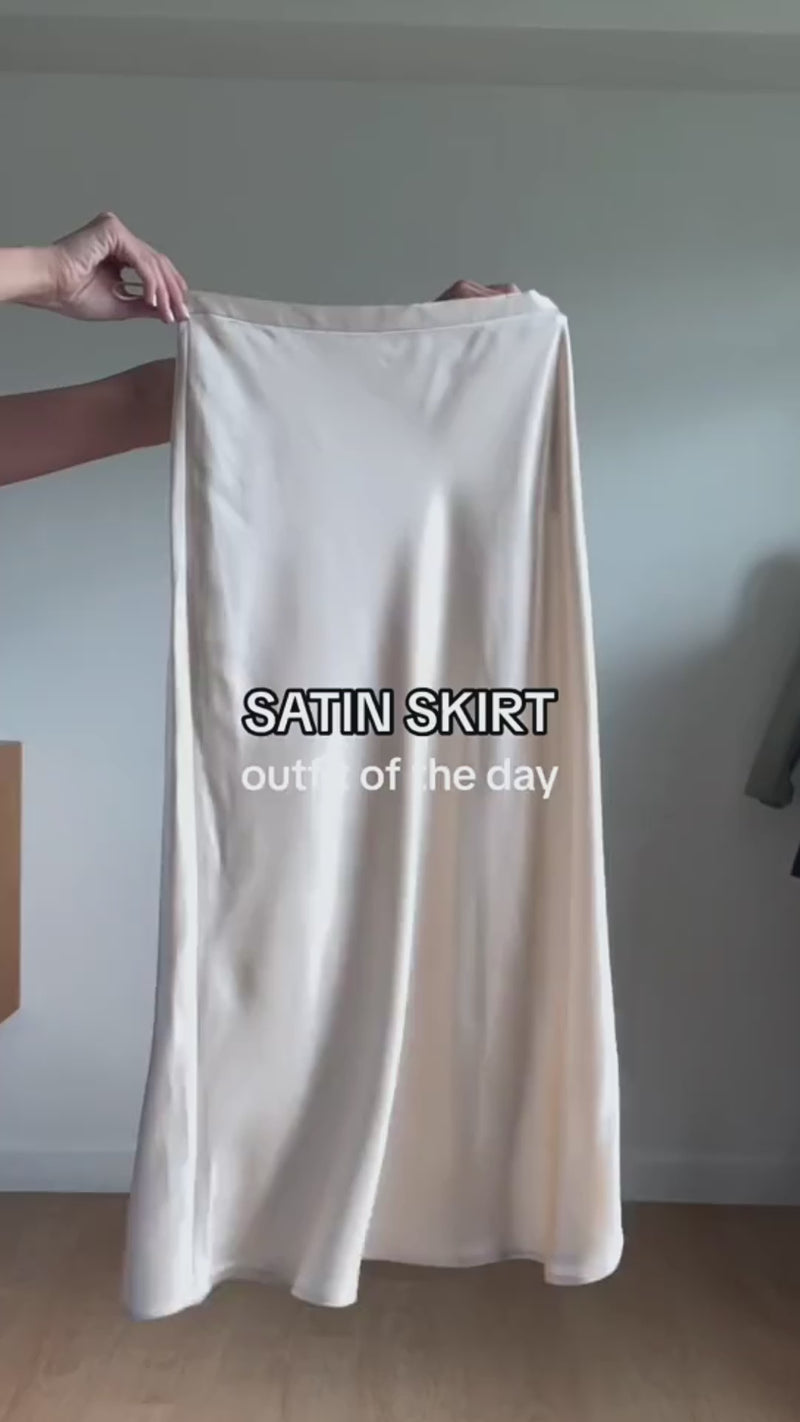 CAROL Satin A-line Flouncy Midi Skirt (Custard Cream)