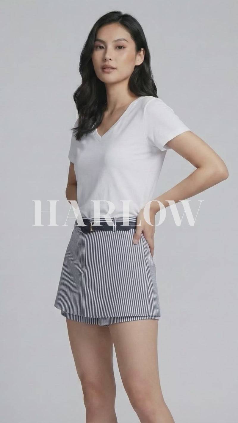 HARLOW Striped Belted High-Waist Skort (Navy)
