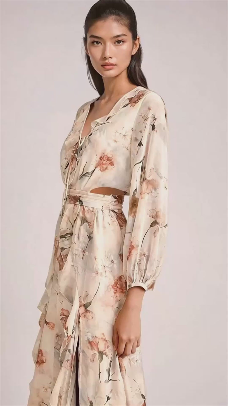 LYANA Floral Cutout Chiffon Maxi Dress