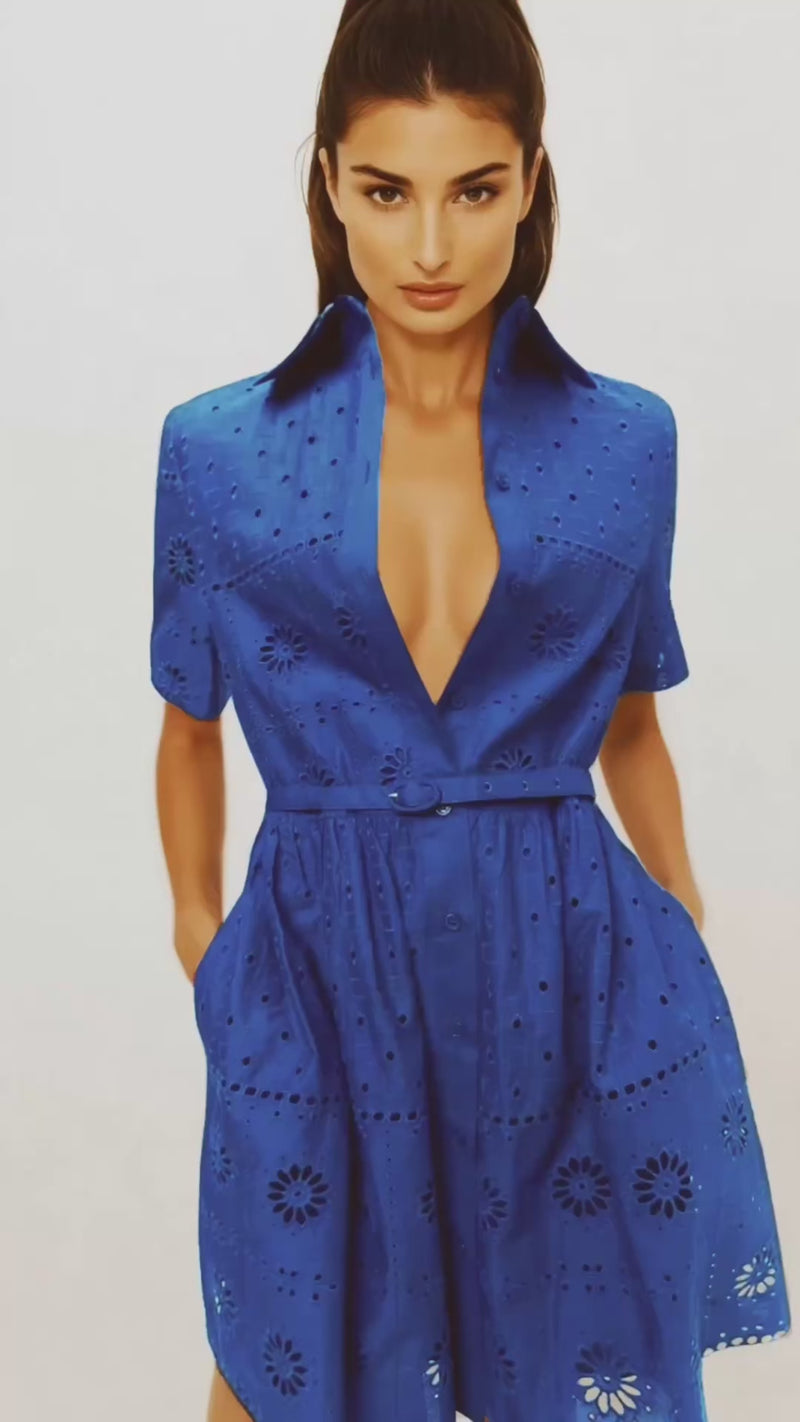 CELIA Broderie Eyelet Shirt Dress (Cobalt Blue)