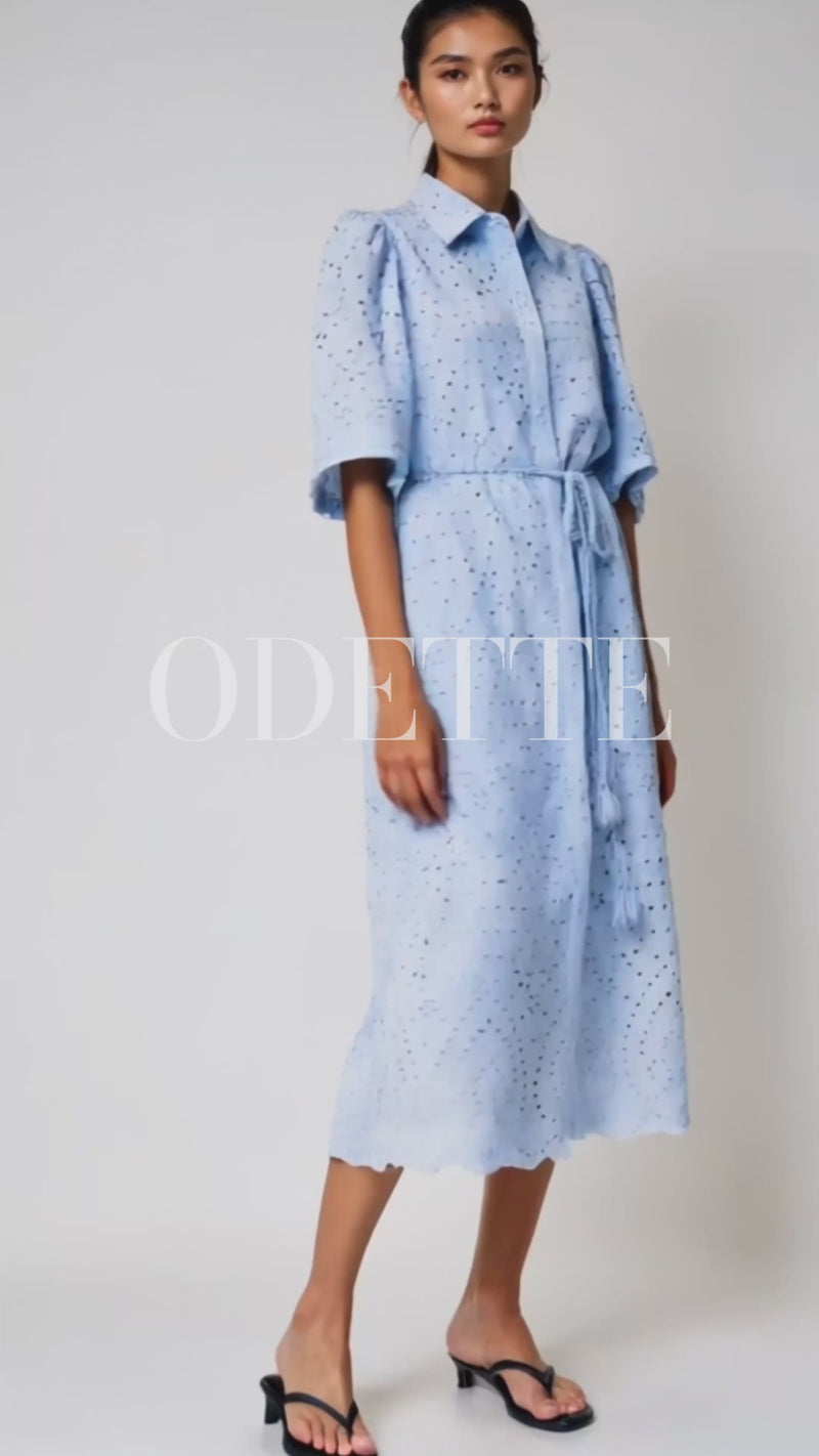 ODETTE Broderie Eyelet Midi Dress with Rope Tie (Cream)