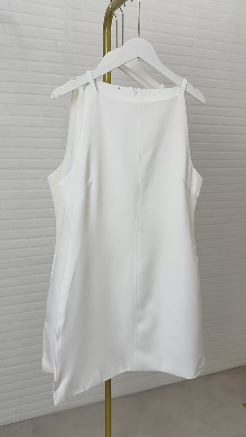 AMINA Square-Neck Mini Dress (Bone White)