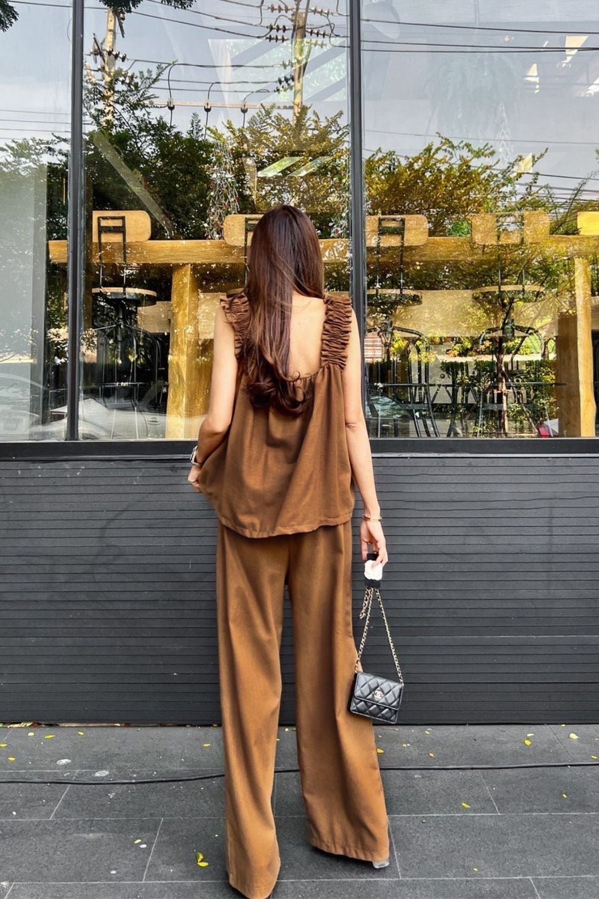 SHELBY Square-Neck Sleeveless Top & Pants Co-ord (Mocha)