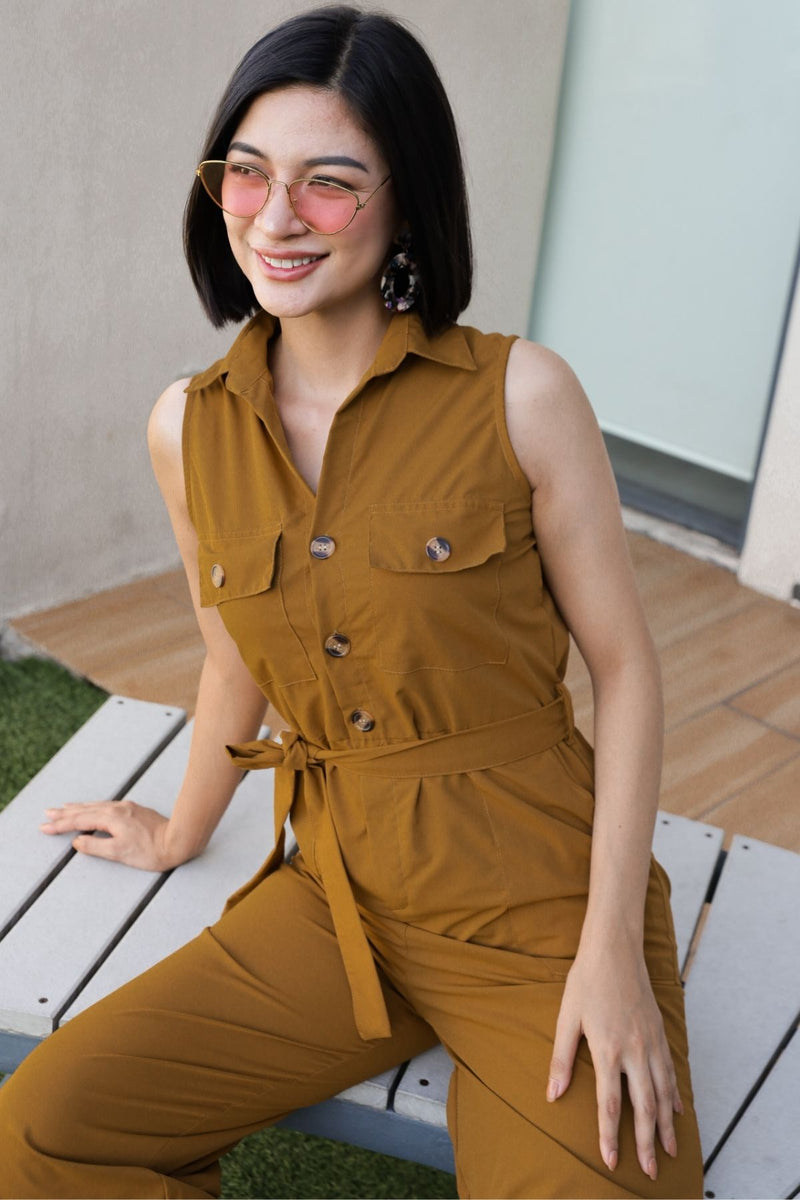 KAT Buttoned Tie-waist Jumpsuit (Deep Mustard)