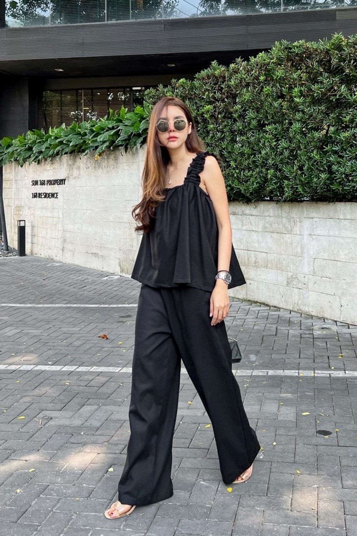 SHELBY Square-Neck Sleeveless Top & Pants Co-ord (Black)