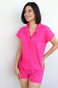 AVERY Linen Top & Shorts Co-ord (Magenta Pink)