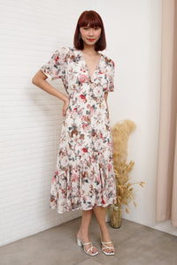 EVANGELINE Floral Chiffon Midi Dress