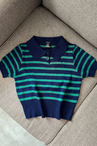 RUE Striped Knit Polo Shirt (Blue Green)