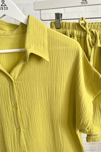 KYLIE Cotton Shirt & Shorts Co-ord (Lime Yellow)