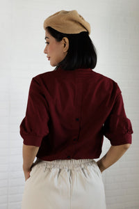 TAYLOR Relaxed Mandarin Collar Top (Wine Red)