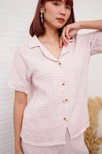 EMERSYN Tweed Blazer Top & Shorts Co-ord (Pink)