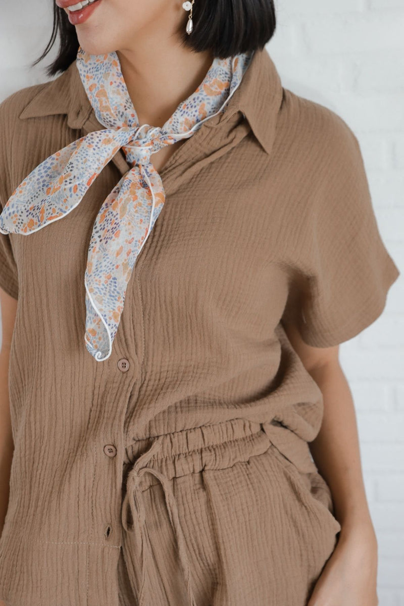 KYLIE Cotton Shirt & Shorts Co-ord (Mocha Brown)