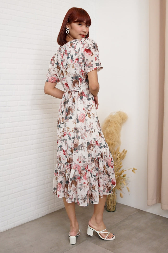 EVANGELINE Floral Chiffon Midi Dress