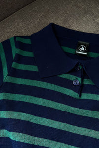 RUE Striped Knit Polo Shirt (Blue Green)