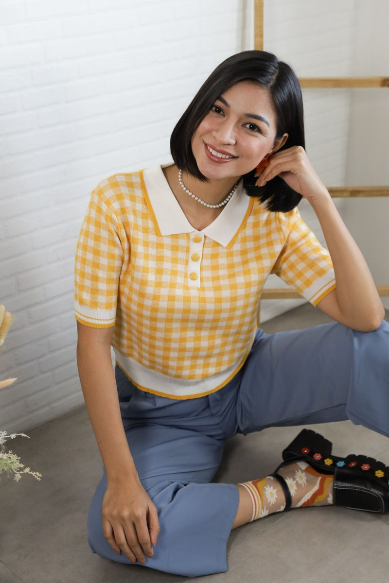 JENNA Plaid Knit Shirt (Yellow)