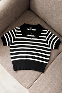 RUE Striped Knit Polo Shirt (Black)