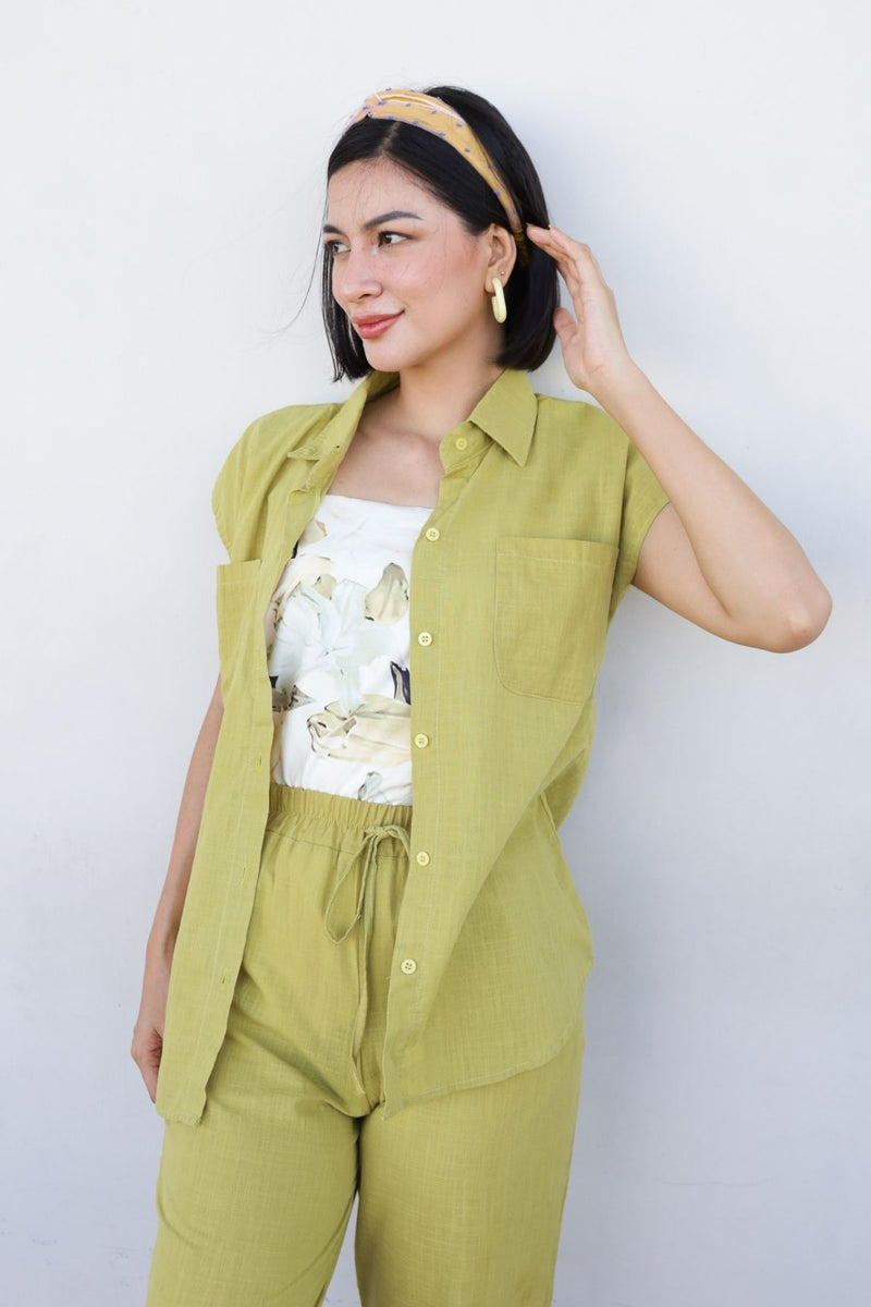 CASSIE Linen Top & Pants Co-ord (Lime)