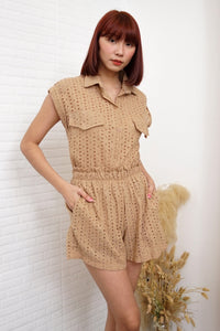 GRACIE Sleeveless Eyelet Top and Shorts Co-ord (Latte Brown)