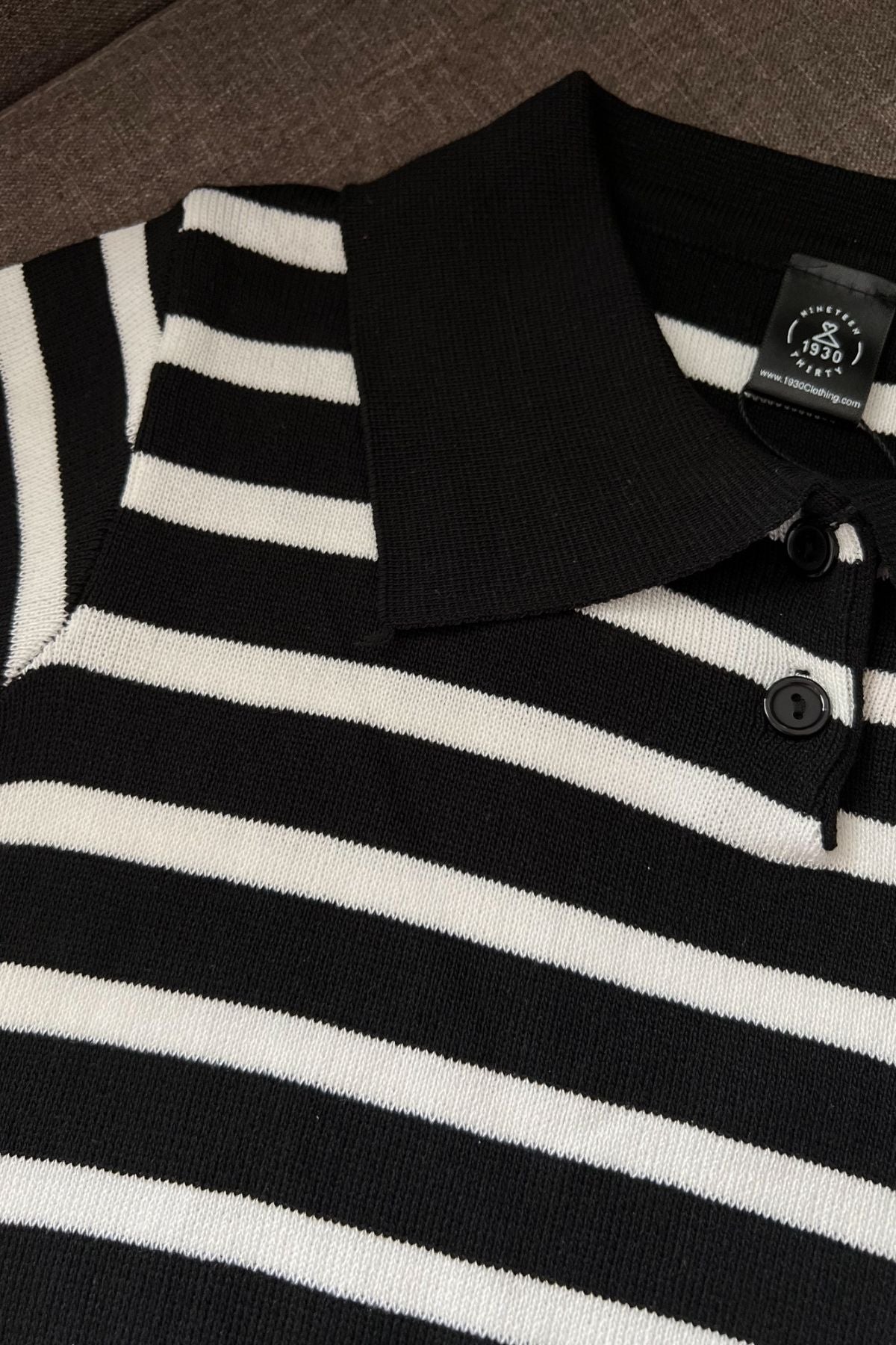 RUE Striped Knit Polo Shirt (Black)