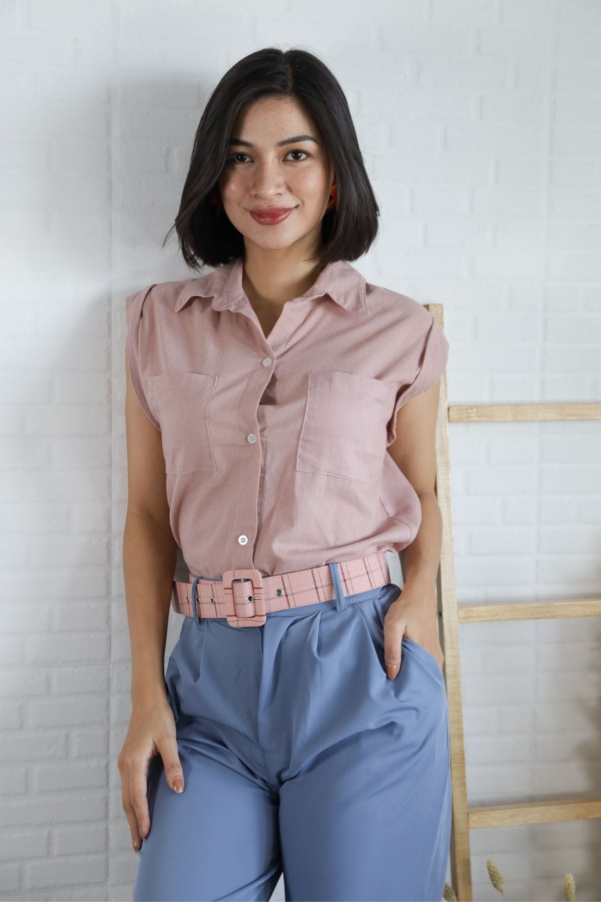 ERIN Button-down Sleeveless Top (Dusty Pink)