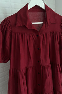 JULES Button-down Tiered Mini Dress (Merlot Red)