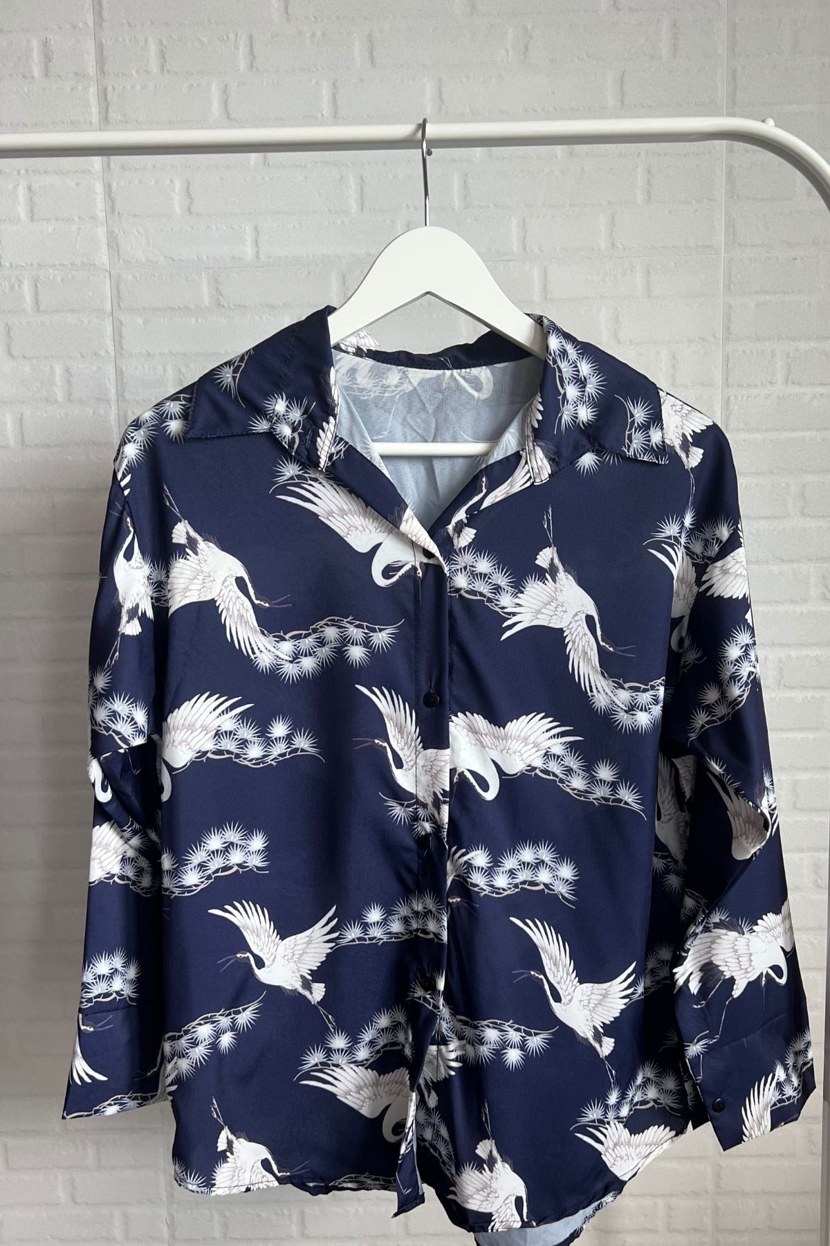 DANIELLE Bird-Print Button-down Shirt (Blue)