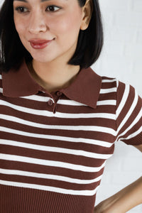 RUE Striped Knit Polo Shirt (Brown)