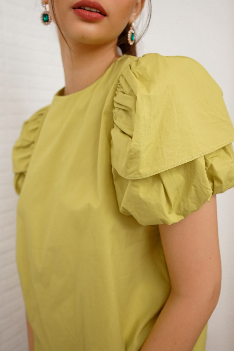 CATALEYA Poplin Puff-Sleeve Top (Kiwi Green)
