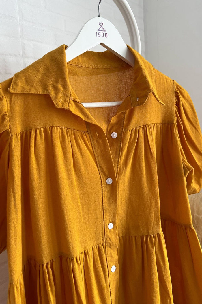 JULES Button-down Tiered Mini Dress (Saffron Yellow)
