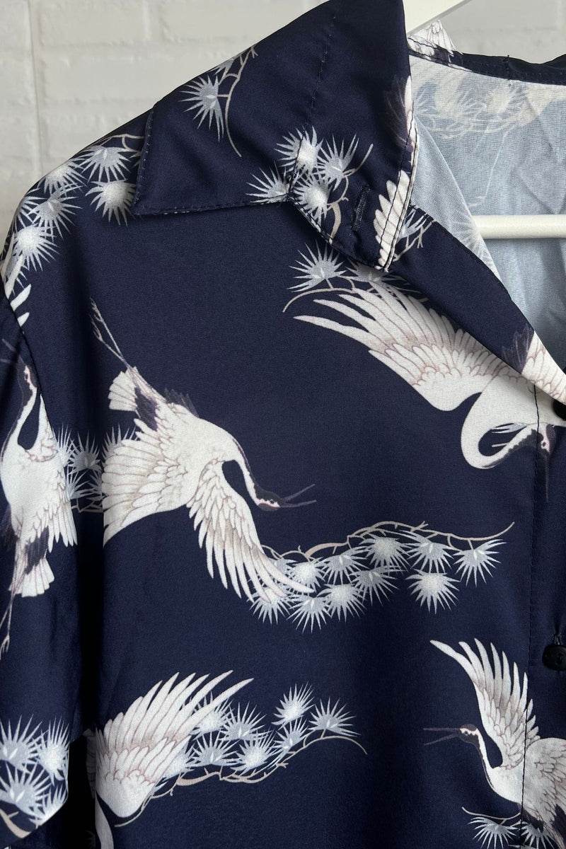 DANIELLE Bird-Print Button-down Shirt (Blue)