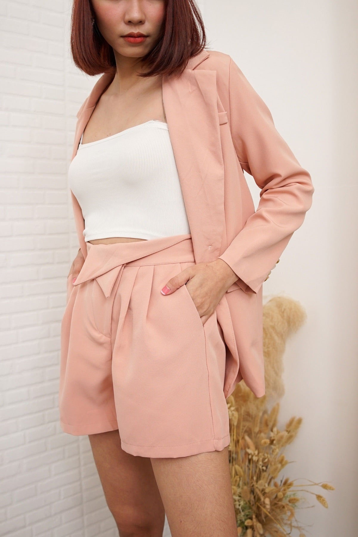 ALAIA Blazer Top & Shorts Co-ord (Blush Pink)