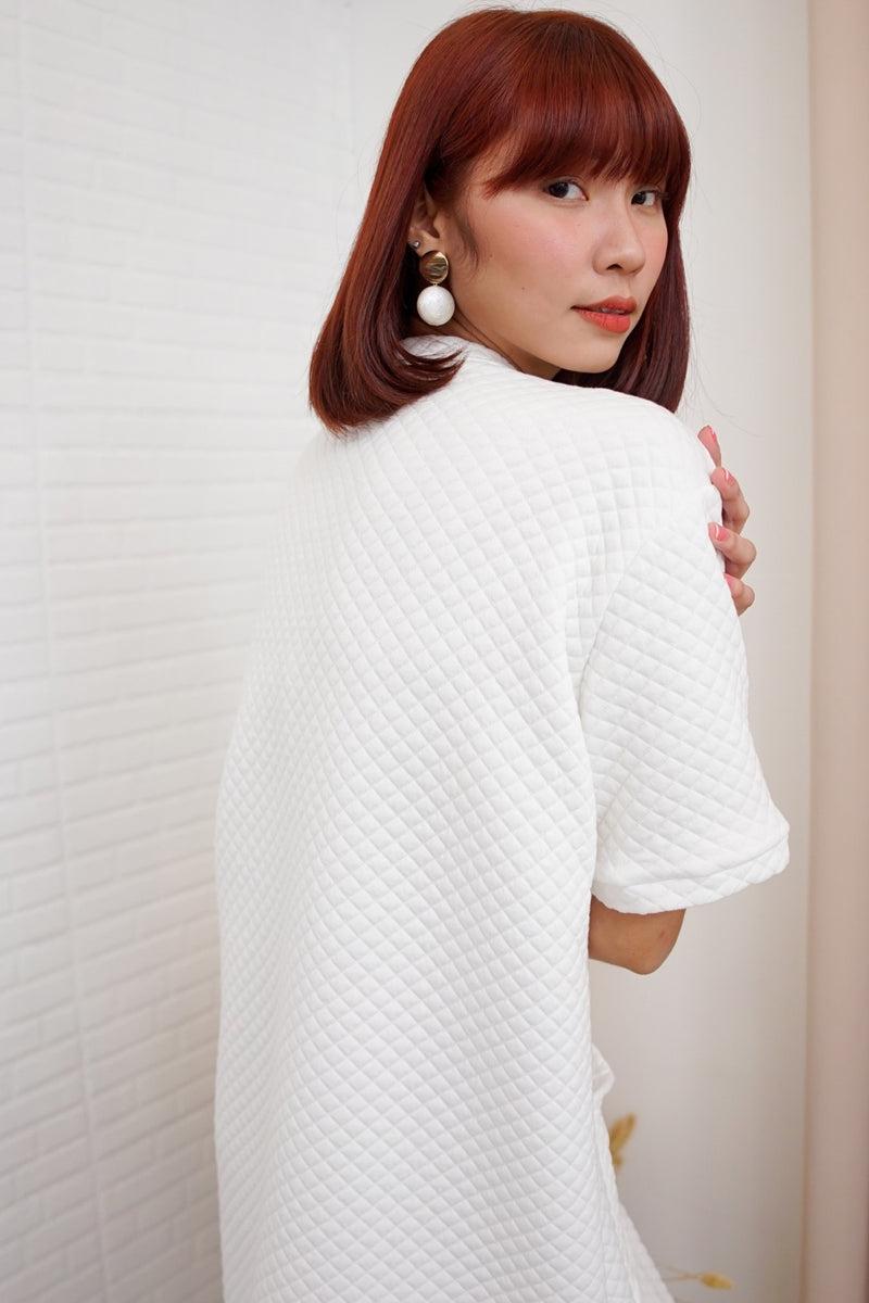 MCKENNA Diamond-Quilt Pocket Dress (White)