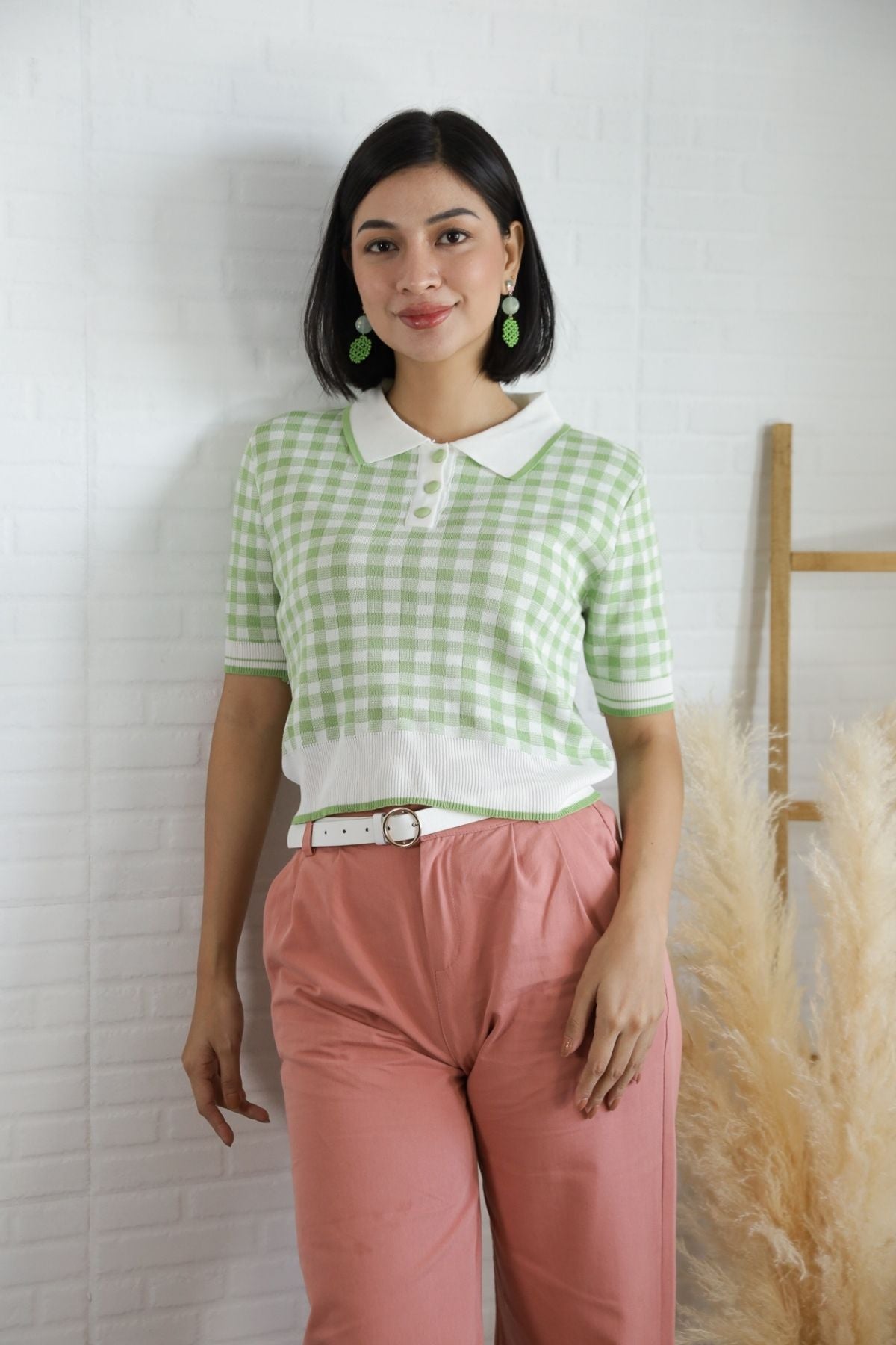 JENNA Plaid Knit Shirt (Green)