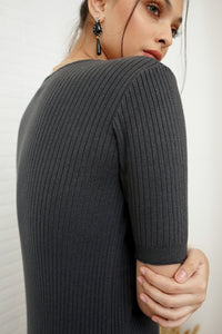 BRYNN Rib-Knit Midi Dress (Charcoal Grey)