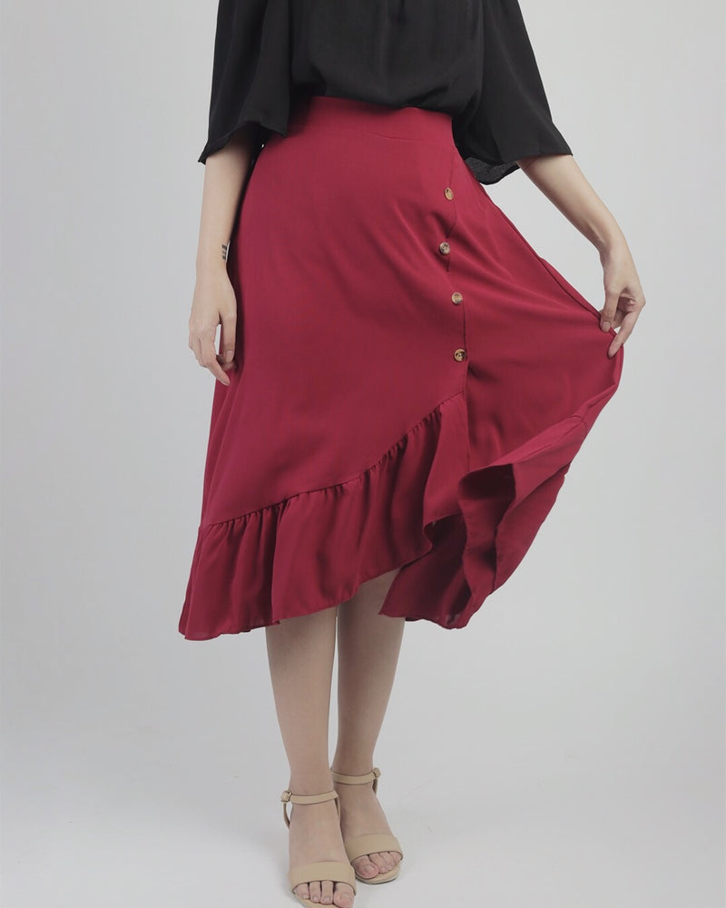 LILY Buttoned Midi Skirt (Red)