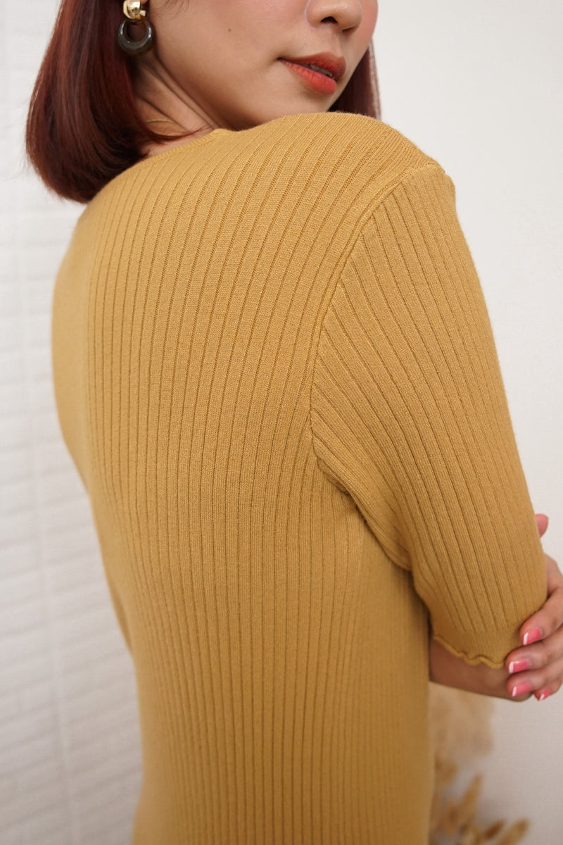 BRYNN Rib-Knit Midi Dress (Mustard Yellow)