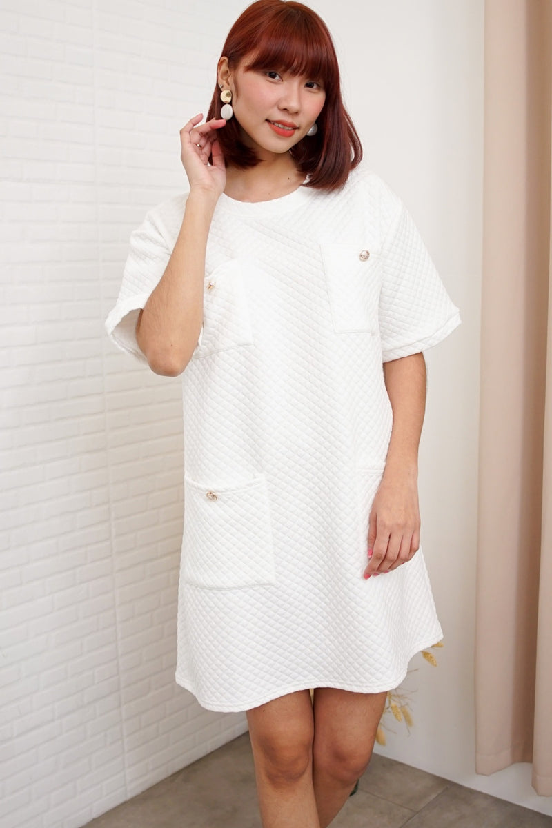 MCKENNA Diamond-Quilt Pocket Dress (White)