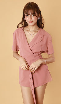CLEMENTINE Belted Romper (Dusty Pink)