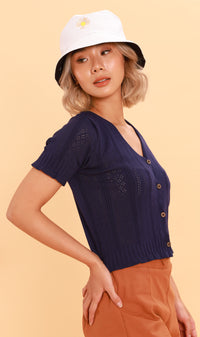 CAMILLE Button-Down Eyelet Cardi (Navy)