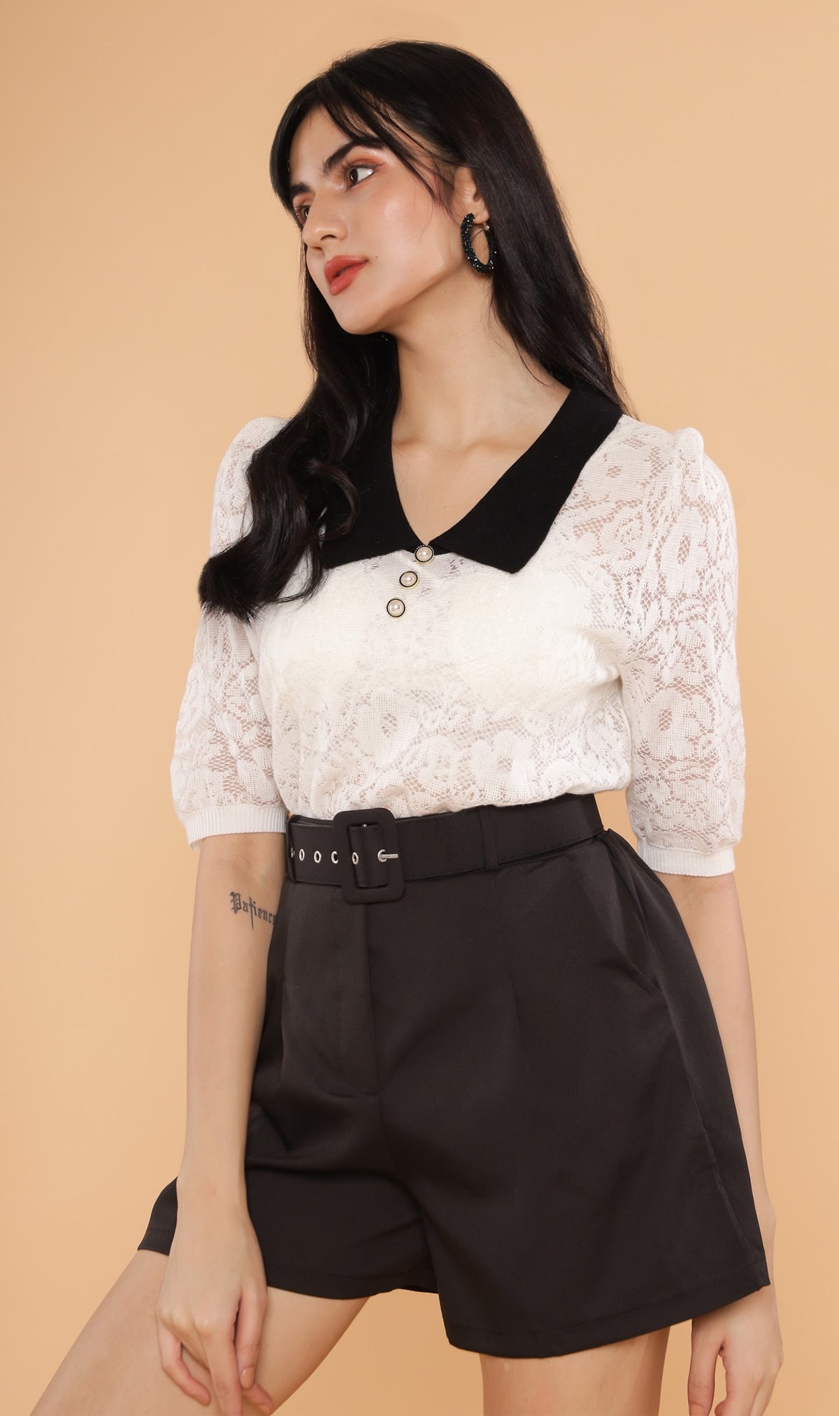 BELLE Collared Lace Top (White)