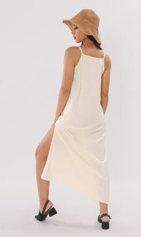 ZADIE Linen Slip Midi Dress (Cream)