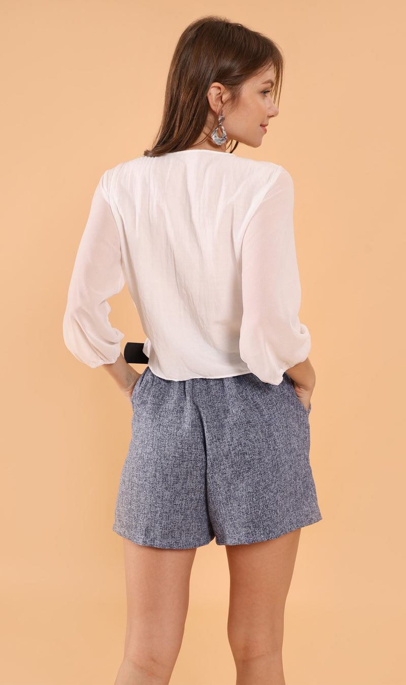 LUCILLE Tweed Belted Shorts (Blue)