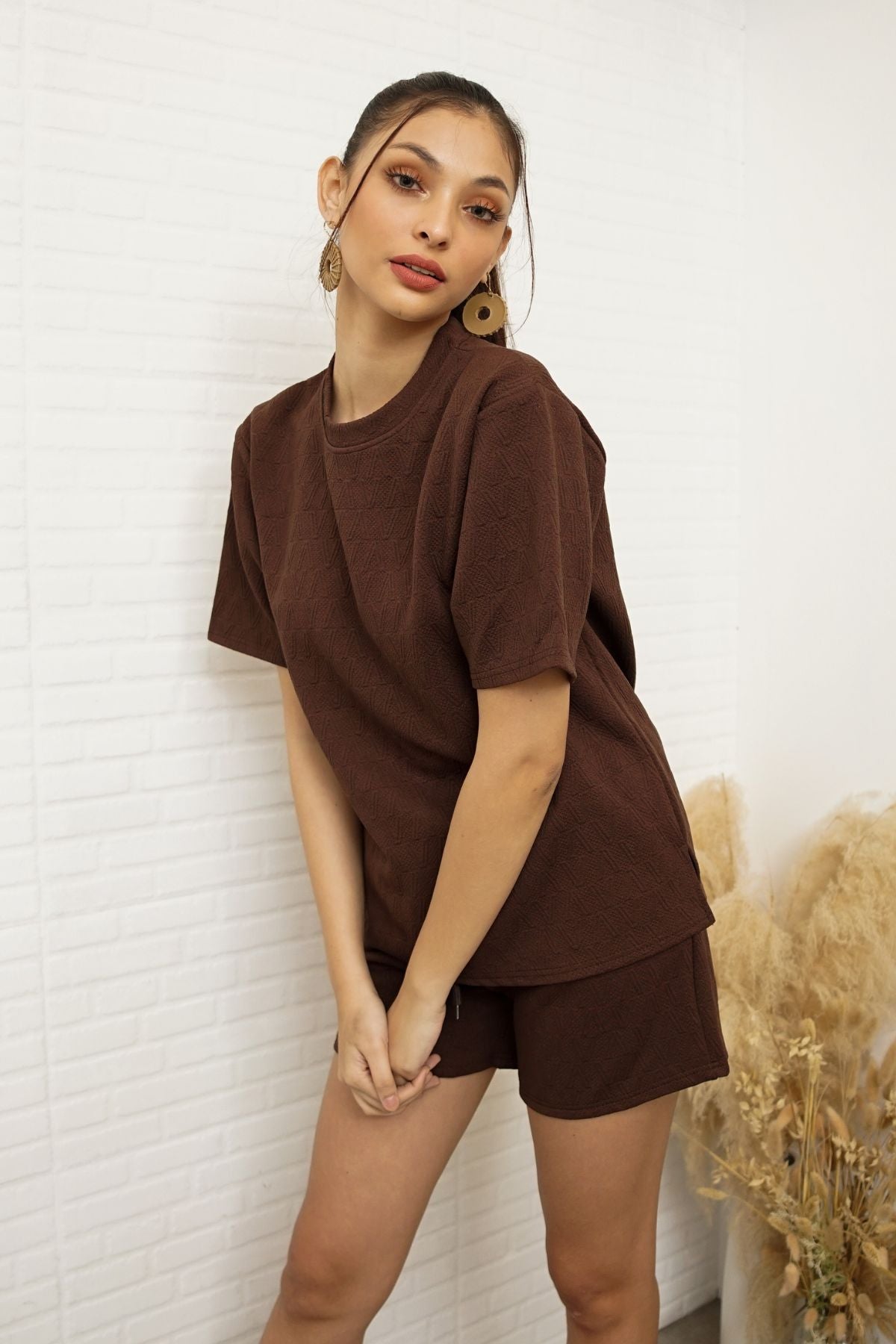 CALLIE Crew-Neck Top & Shorts Co-ord (Chocolate Brown)
